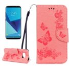 For Galaxy S8 Pink Butterflies Flip Leather Case with Holder, Card Slots & Wallet