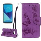 For Galaxy S8 Purple Butterflies Flip Leather Case with Holder, Card Slots & Wallet