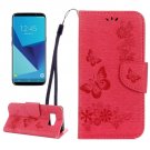 For Galaxy S8 Red Butterflies Flip Leather Case with Holder, Card Slots & Wallet