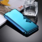 For Galaxy S8 Blue Electroplating Mirror Smart Cover Flip Leather Case