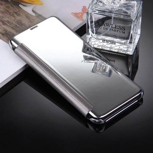 For Galaxy S8 Silver Electroplating Mirror Smart Cover Flip Leather Case