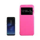 For Galaxy S8 Magenta PU+PC Lattice Texture Leather Case with Call Display ID