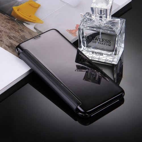 For Galaxy S8+ Black Electroplating Mirror Smart Cover Flip Leather Case