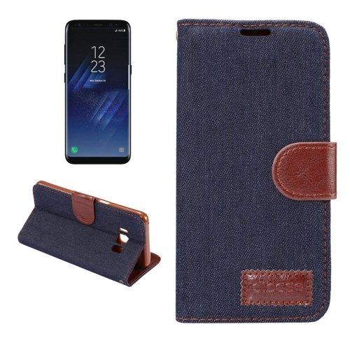 For Galaxy S8+ Black Denim Texture Leather Case with Holder, Card Slots & Wallet