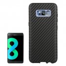 For Galaxy S8+ Black Carbon Fibre Texture PU Leather Protection Back Cover Case