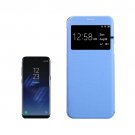 For Galaxy S8+ Blue PU+PC Small Lattice Flip Leather Case with Call Display ID