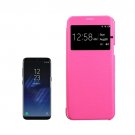 For Galaxy S8+ Magenta PU+PC Small Lattice Flip Leather Case with Call Display ID