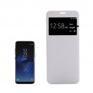 For Galaxy S8+ White PU+PC Small Lattice Flip Leather Case with Call Display ID