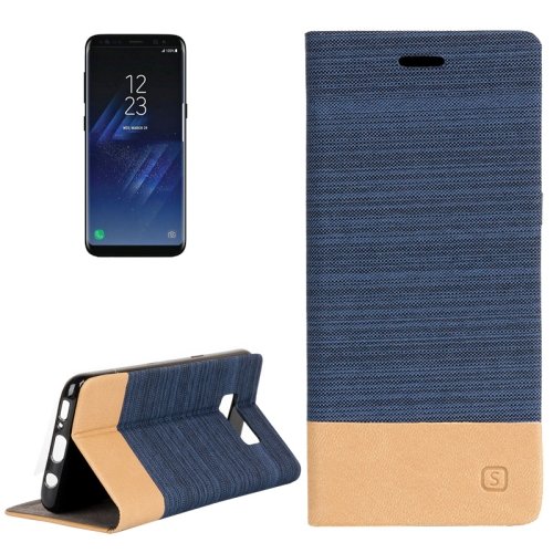 For Galaxy S8+ Dark Blue Denim Texture Leather Case with Card Slots, Holder & Wallet