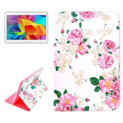 For Galaxy Tab 4 / 10.1 Rose Pattern Horizontal Flip Leather Case with Holder