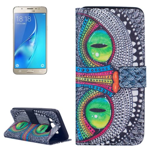 For Galaxy J5 (2016) Cheshire Cat Pattern Leather Case with Holder, Card Slots & Wallet