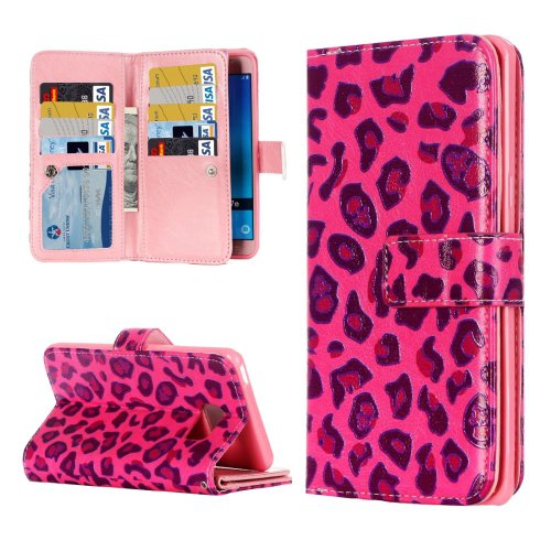 For Galaxy J5 (2016) Leopard Pattern Flip Leather Case with 9 Card Slots, Wallet & Holder
