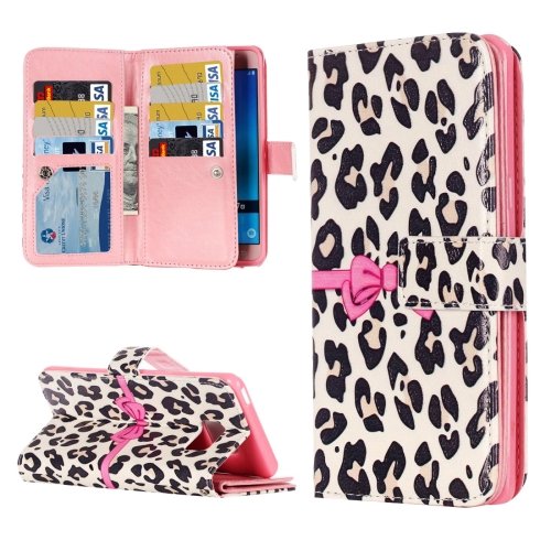 For Galaxy J7 (2016) Leopard Flip Leather Case with 9 Card Slots, Wallet & Holder