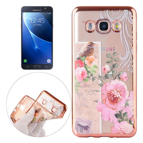 For Galaxy J7 (2016) Bird Pattern Electroplating Frame Soft TPU Protective Case