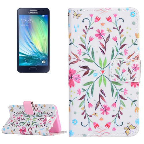 For Galaxy A3(2016) Flower Pattern Flip Magnetic Leather Case with Holder, Card Slots & Wallet