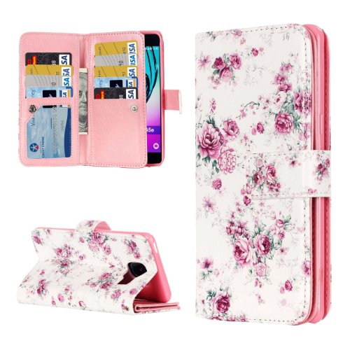 For Galaxy A3(2016) Rose Pattern Flip Leather Case with 9 Card Slots, Wallet & Holder