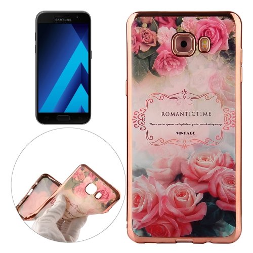 For Galaxy A3(2017) Roses Pattern Electroplating Frame Soft TPU Protective Case