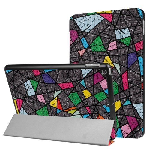 For iPad 9.7 inch 2017 Cross Texture Polygonal Pattern Leather Case with 3 Folding Holder