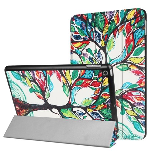 For iPad 9.7 inch 2017 Cross Texture Tree Pattern Leather Case with 3 Folding Holder