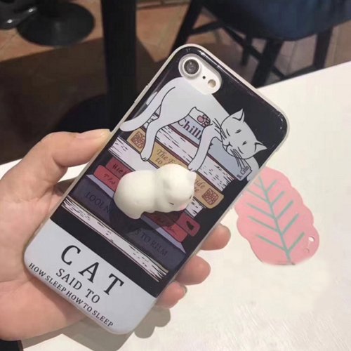 For iPhone 6 & 6s Black Background 3D Lovely Cat Squishy Protective Back Cover Case