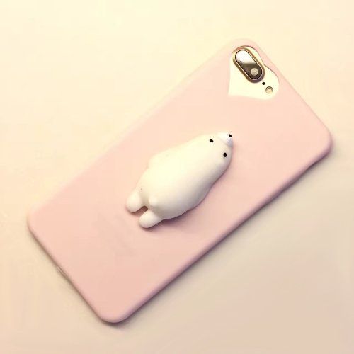 For iPhone 7 Plus 3D Bear Squeeze Relief TPU Squishy Pink Back Cover Case