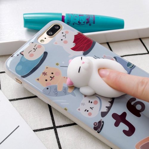 For iPhone 7 Plus Cat Cartoon Pattern Squeeze Relief IMD Workmanship Squishy Back Cover Case