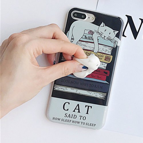 For iPhone 7 Plus Black Background 3D Lovely Cat Squishy Back Cover Case