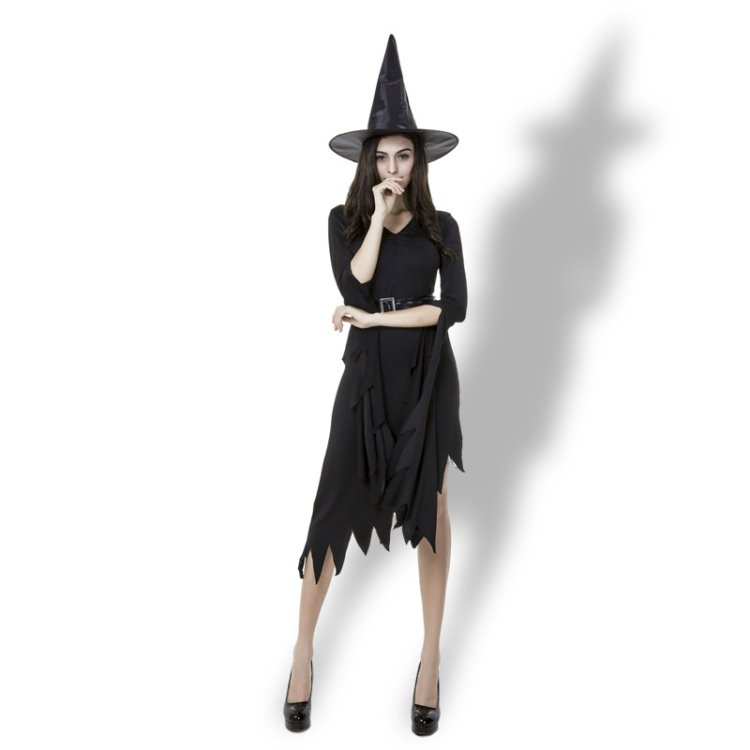 Black Irregular Long Skirt Exit Halloween Costume Cosplay Show Witchcraft Dress, M
