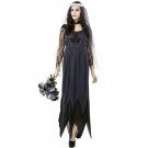 Halloween Costume Women Lace Chiffon Black Dress Ghost Bride Clothes, Size:M