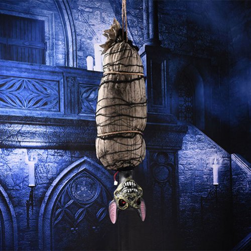Horror Hanging Skull Flying Specter Mummy Ghost with Scary Light Up Eyes for Halloween