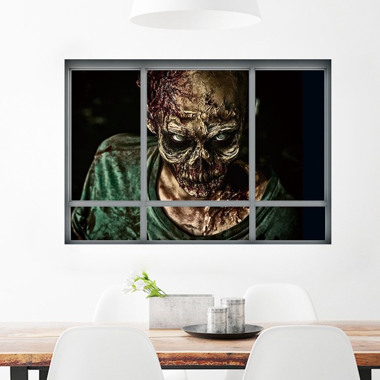 Creative 3D Fake Windows Wall Stickers Halloween Zombie Stickers