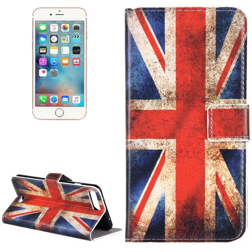 For iPhone 8+&7+ UK Flag Leather Case with Holder, Card Slots & Wallet