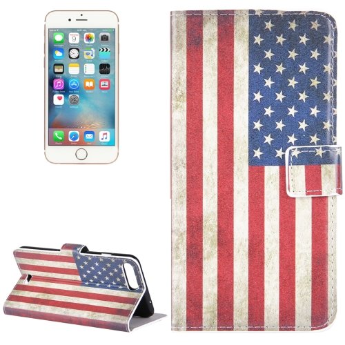 For iPhone 8+&7+ US Flag Leather Case with Holder, Card Slots & Wallet