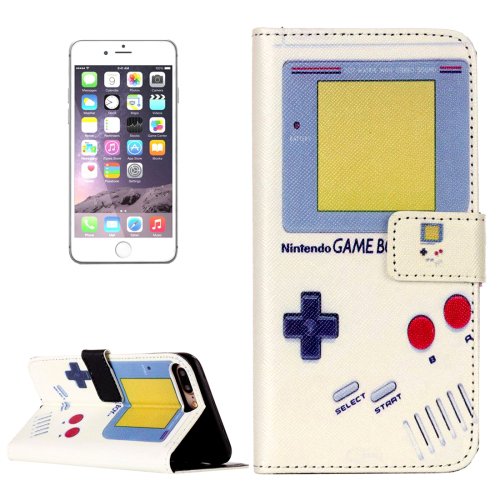 For iPhone 8+&7+ Game Boy Pattern Leather Case with Holder, Card Slots & Wallet