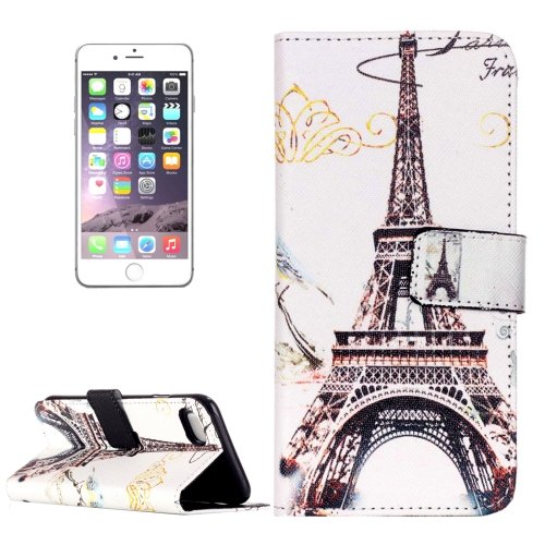 For iPhone 8+&7+ Eiffel Tr Pattern Leather Case with Holder, Card Slots & Wallet
