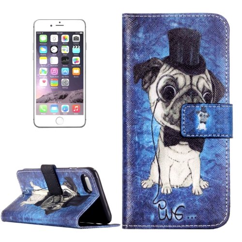 For iPhone 8+&7+ Dog & Hat Pattern Leather Case with Holder, Card Slots & Wallet
