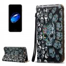 For iPhone 8+&7+ 3D Relief Skull Leather Case with Holder, Card Slots & Lanyard