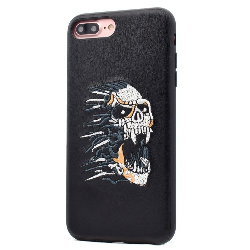 For iPhone 8+&7+ PU Leather Demon Pattern Magnet Embroidery Back Cover Case