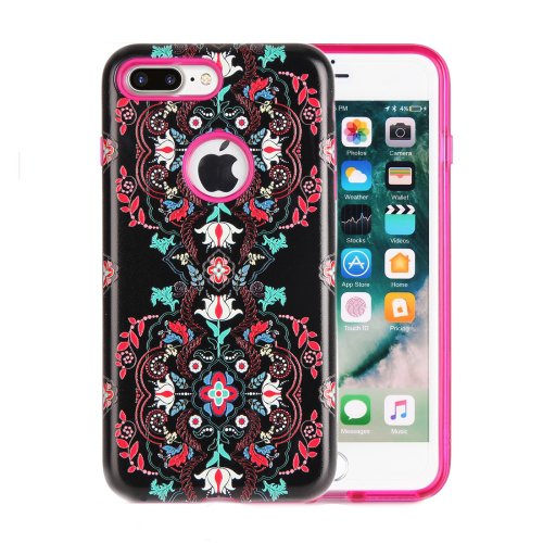 For iPhone 8+ & 7+ Double Flower Pattern TPU + PC Relief Combination Case