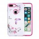 For iPhone 8+ & 7+ Butterfly Flower Pattern TPU + PC Relief Combination Case