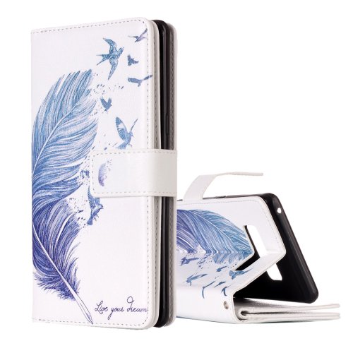 For Galaxy Note 8 Feather Pattern Leather Case with Holder, Card Slots & Wallet