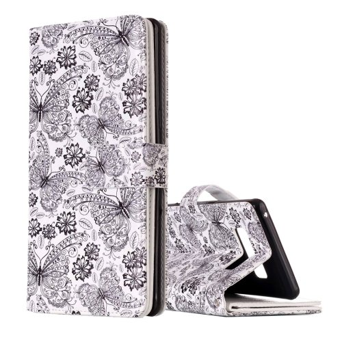 For Galaxy Note 8 butterfly Pattern Leather Case with Holder, Card Slots & Wallet