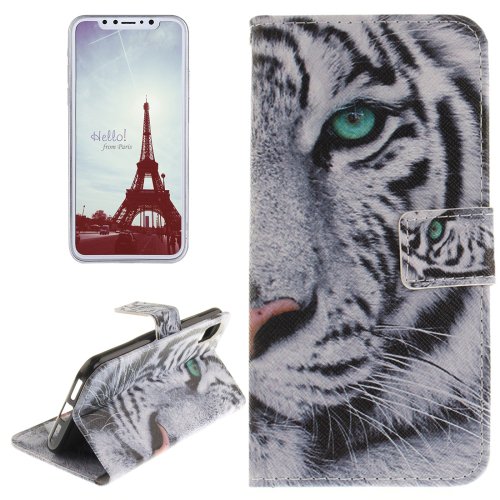 For iPhone X Tiger Pattern Flip Leather Case with Holder, Card Slots & Wallet