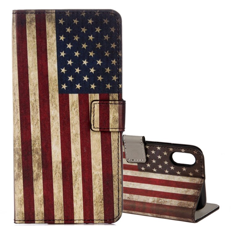 For iPhone X US Flag Pattern Flip Leather Case with Holder, Card Slots & Wallet