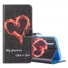 For iPhone X Fire Heart pattern Leather Case with Holder, Card Slots & Wallet
