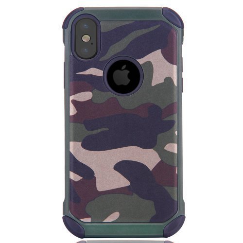 For iPhone X Camouflage Pattern PC + TPU Combination Case - Army Green