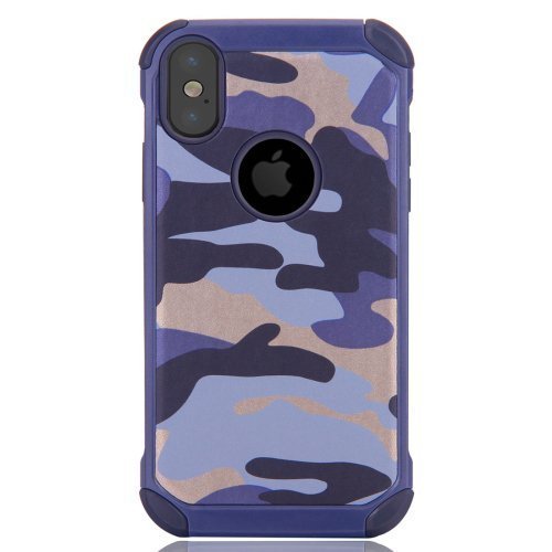 For iPhone X Camouflage Pattern PC + TPU Combination Case - Blue