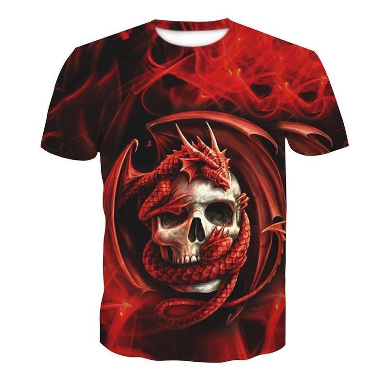 Fashion Short Sleeve Cool 3d Dragon Skull 2 Sides Printed T-shirt