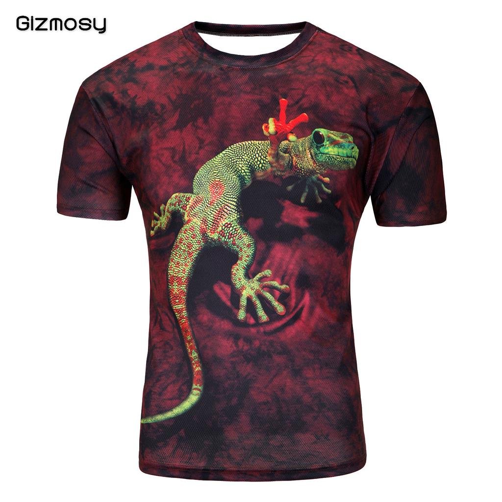 3D 2 Sides Printed Lizard T Shirt Summer Round Collar Sport Tops