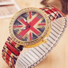 Fashion Diamond Wristwatch Flexible UK Flag Quartz Watch
